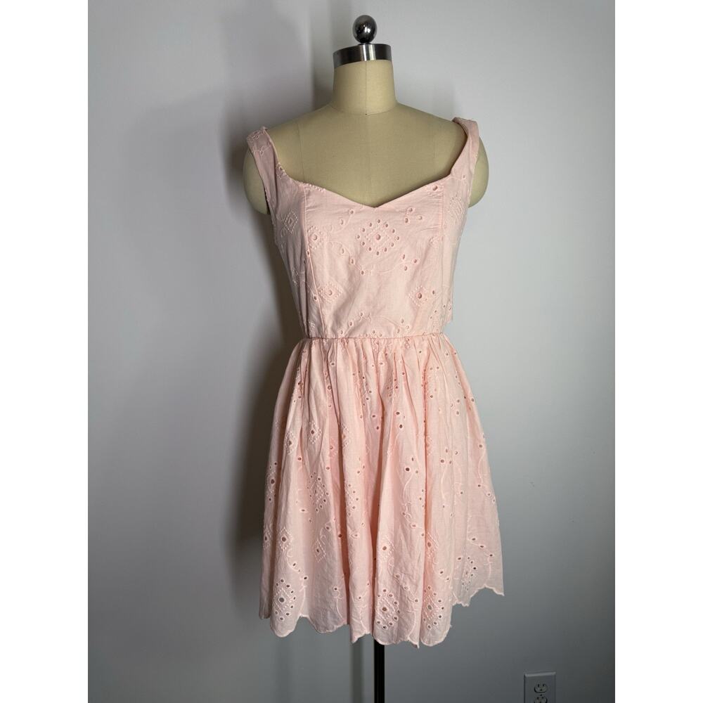 Audrey Parks x Francesca's Pink Chiara Bow Back Eyelet Mini Dress Small NWT
